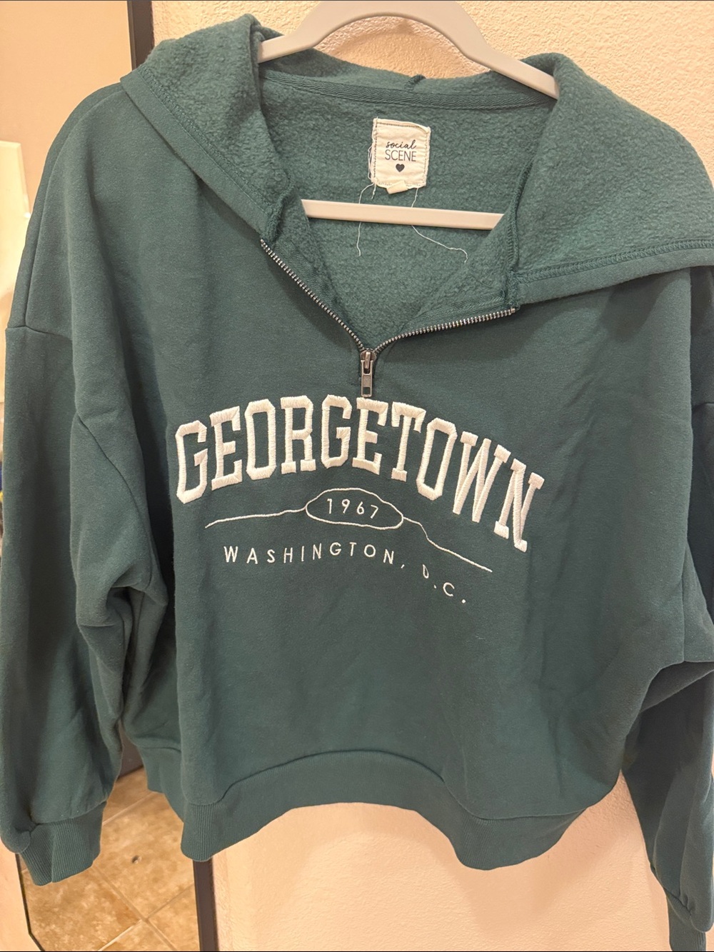 Ash Teal Half-Zip Cowl Neck Sweatshirt